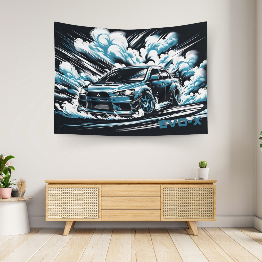Mitsubishi Evo X Comic Wall Art Tapestry