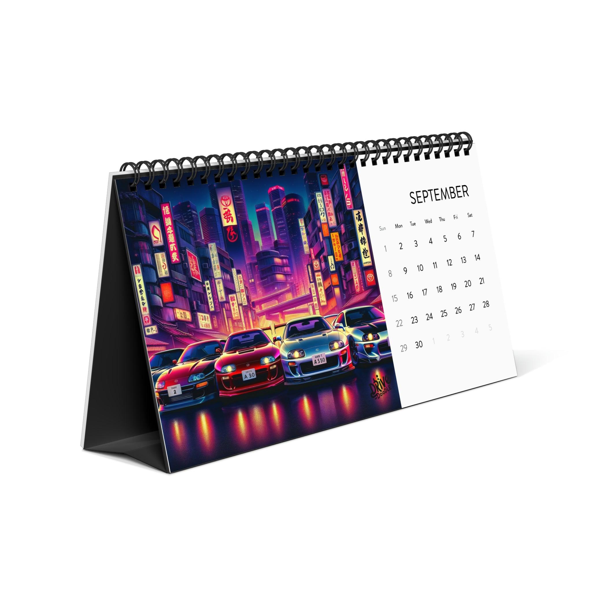 Toyota Supra JDM Neon Desk Calendar (2024) - DriveDoodle