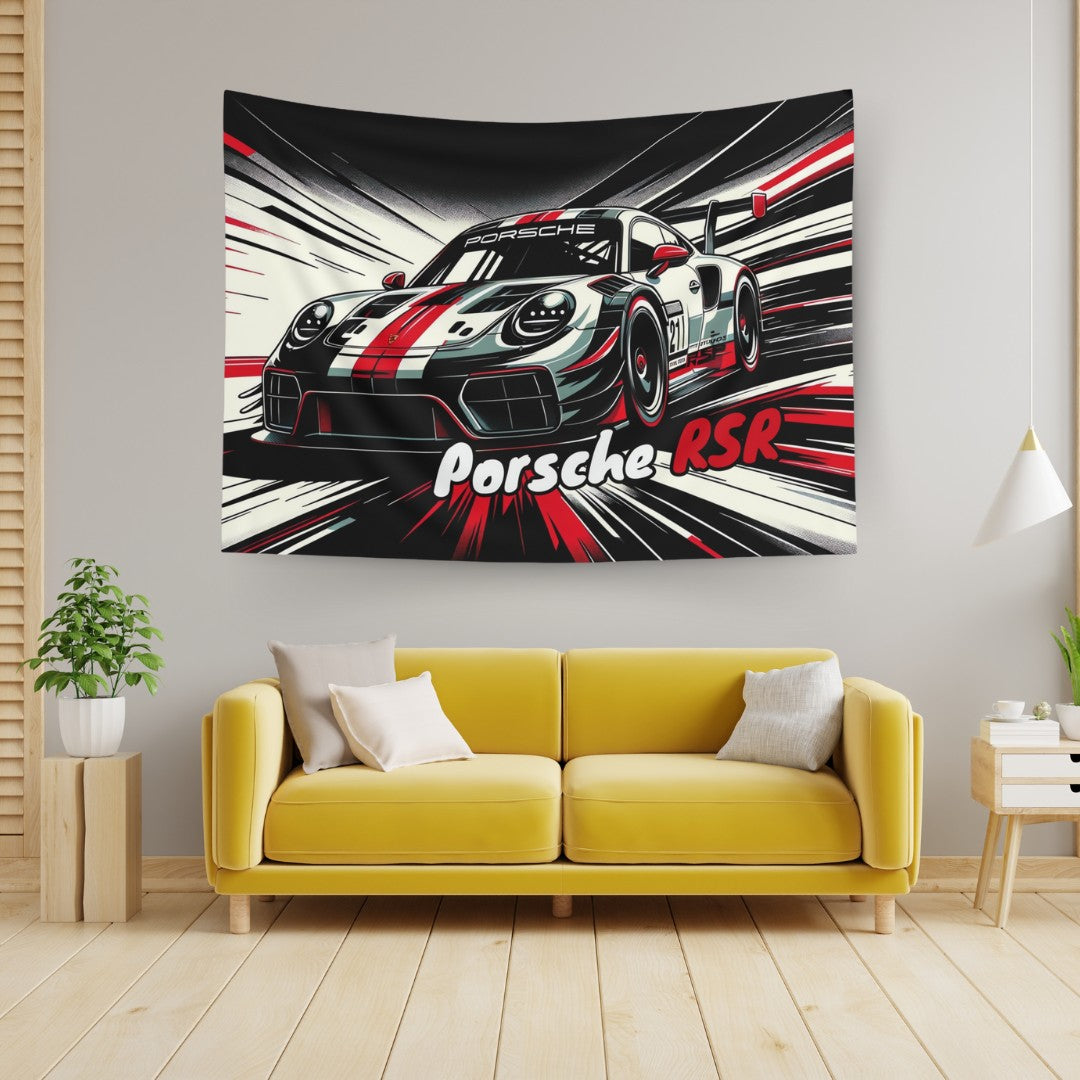 Porsche 911 RSR Comic Wall Art Tapestry
