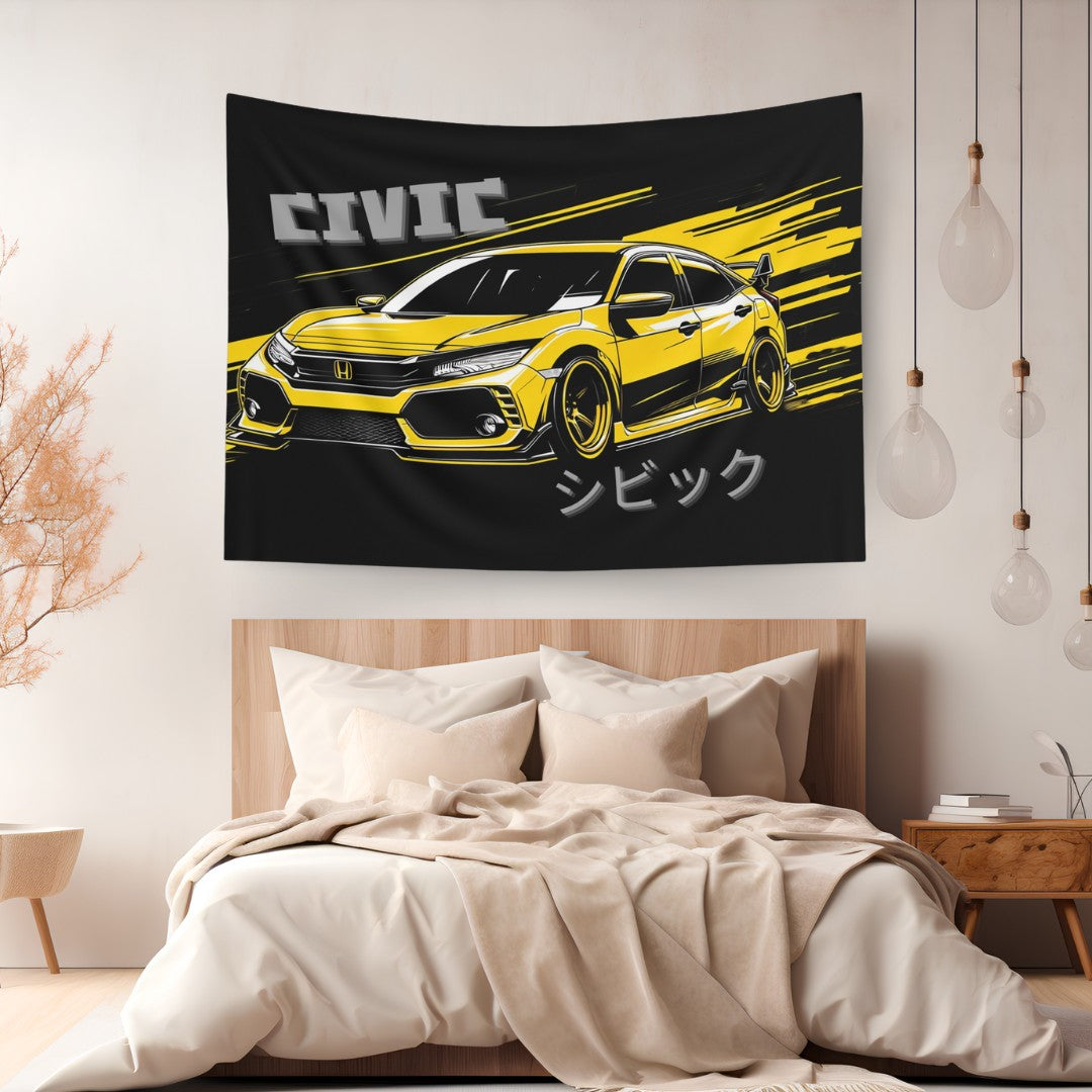 Honda Civic Comic Wall Art Tapestry