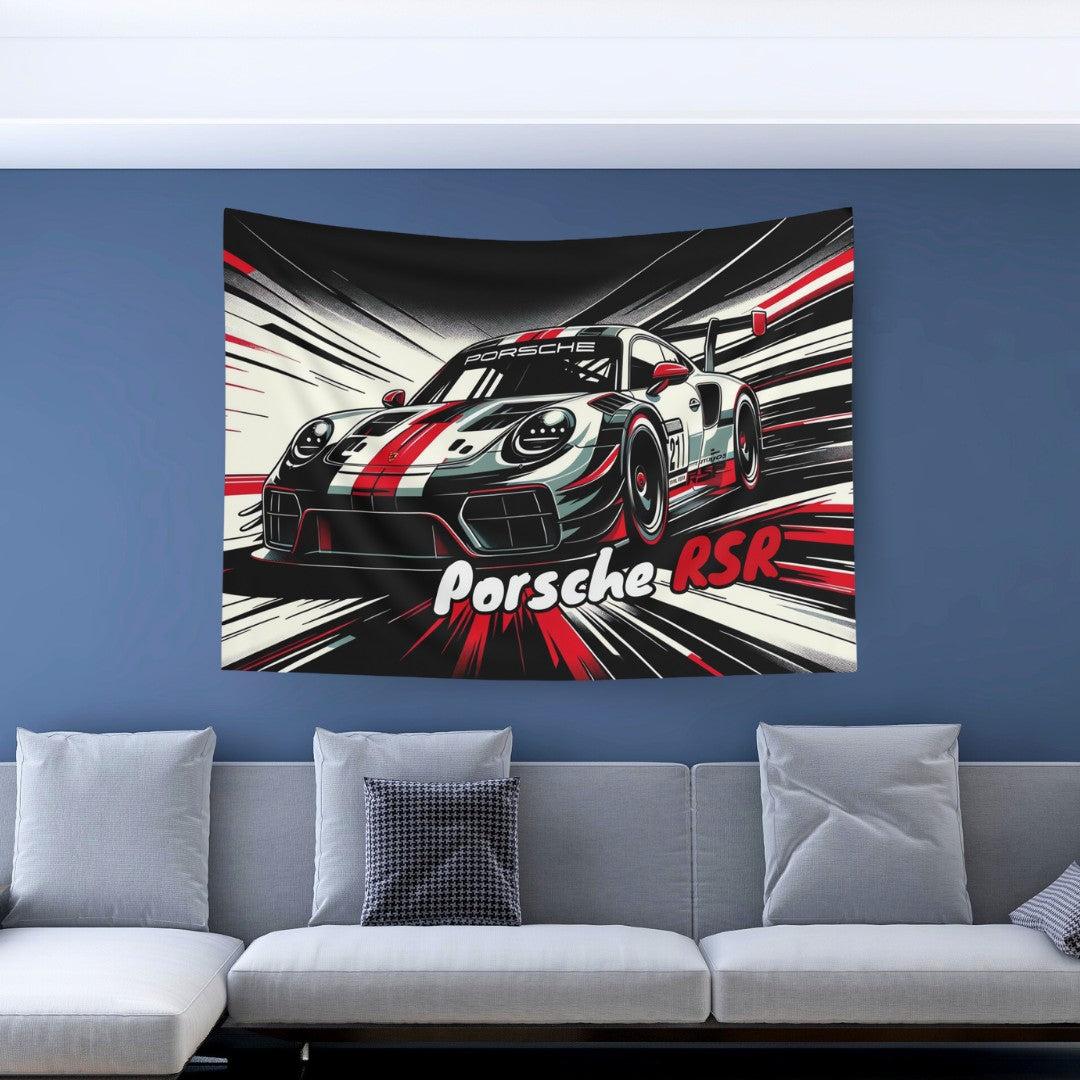 Porsche 911 RSR Comic Wall Art Tapestry