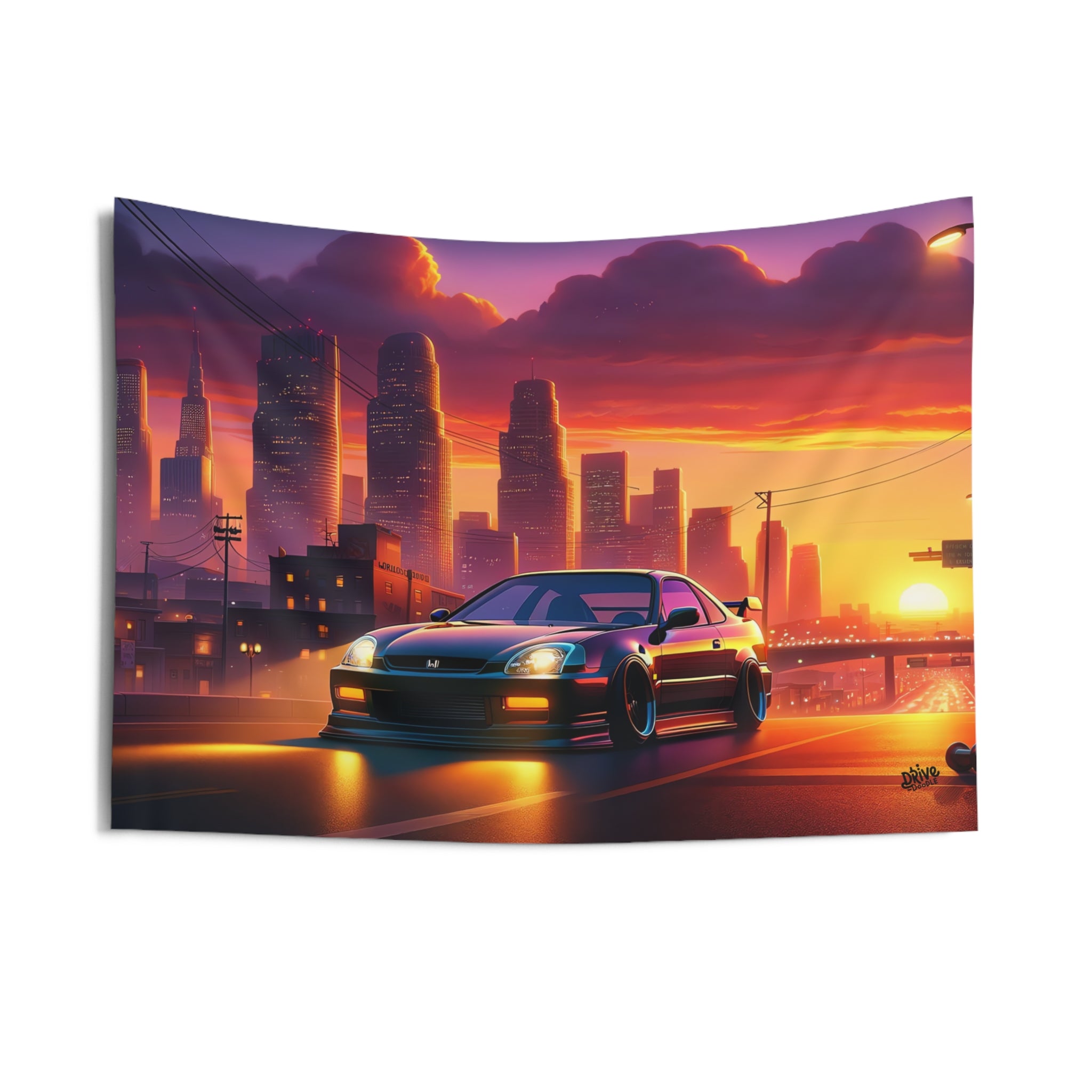 Honda Prelude Type S Sunset Wall Art Tapestry