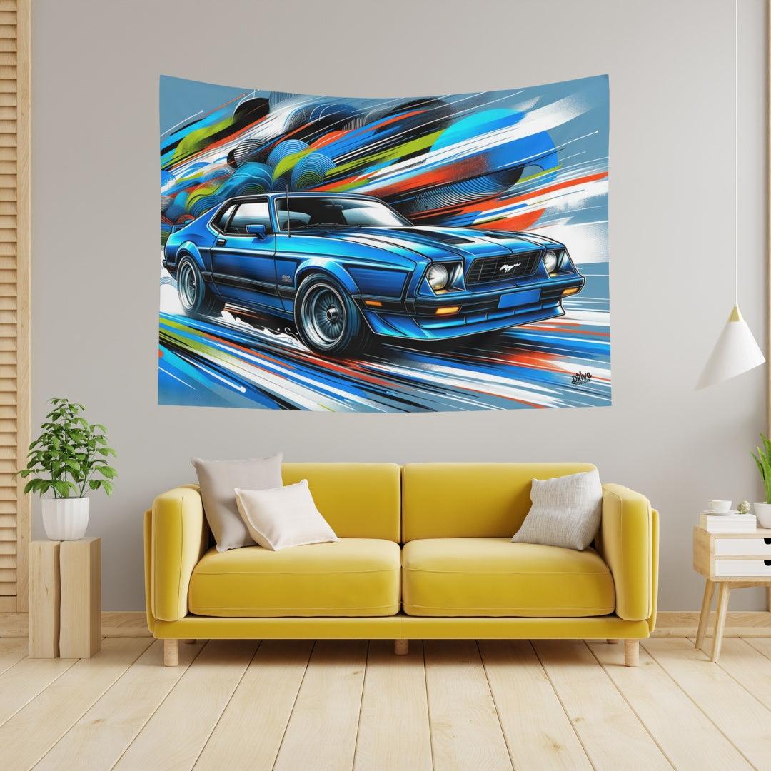 Blue Ford Mustang Tapestry - DriveDoodle