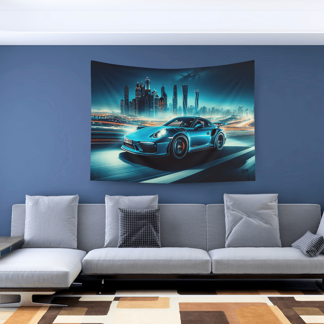 Blue Porsche 911 Turbo S Tapestry - DriveDoodle