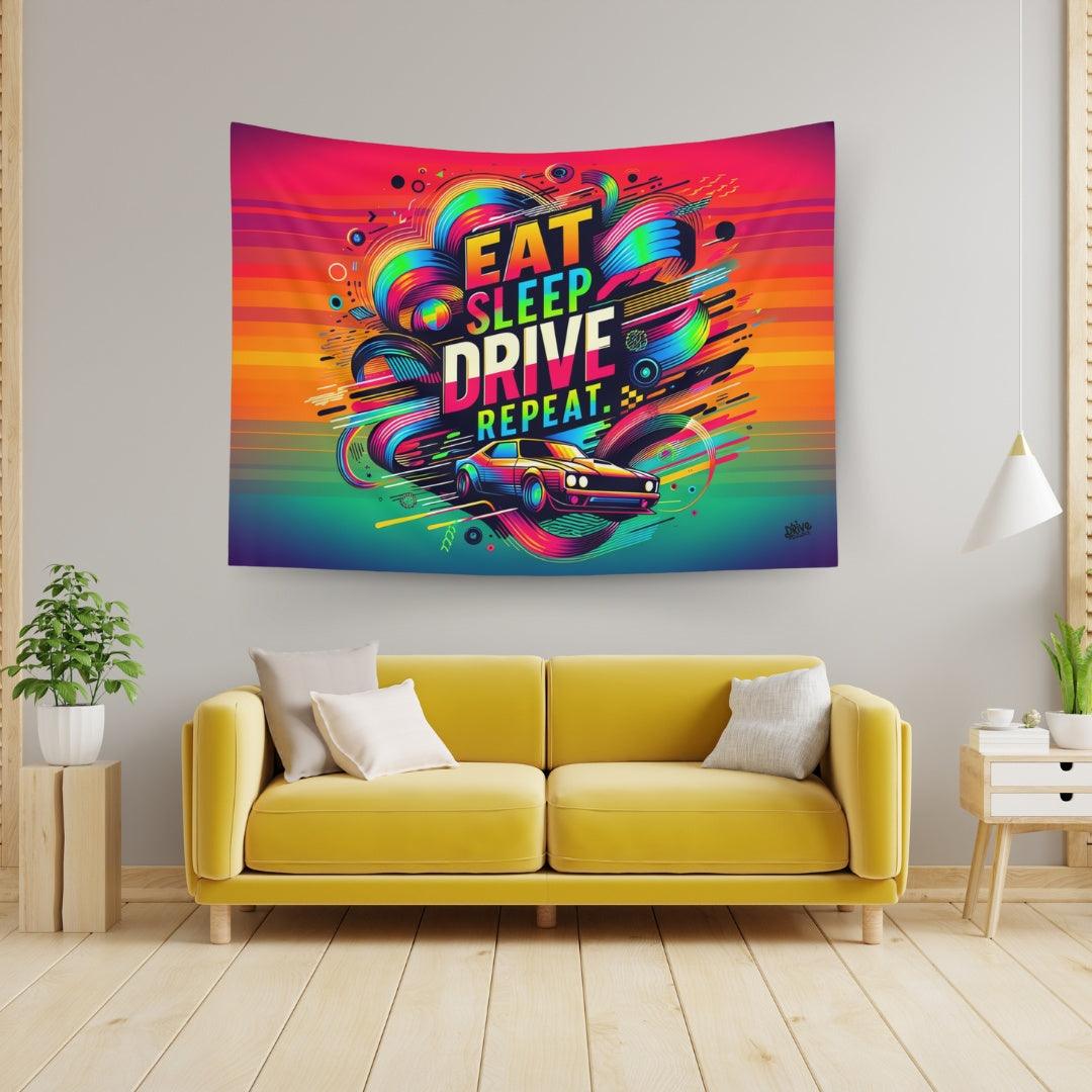 "Eat Sleep Drive Repeat" Abstract Quote Tapestry - DriveDoodle