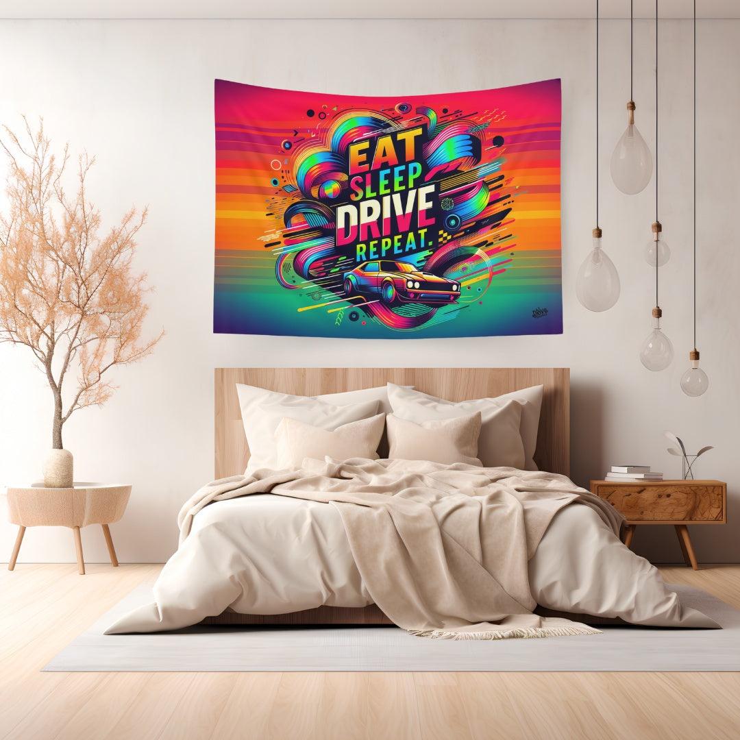 "Eat Sleep Drive Repeat" Abstract Quote Tapestry - DriveDoodle