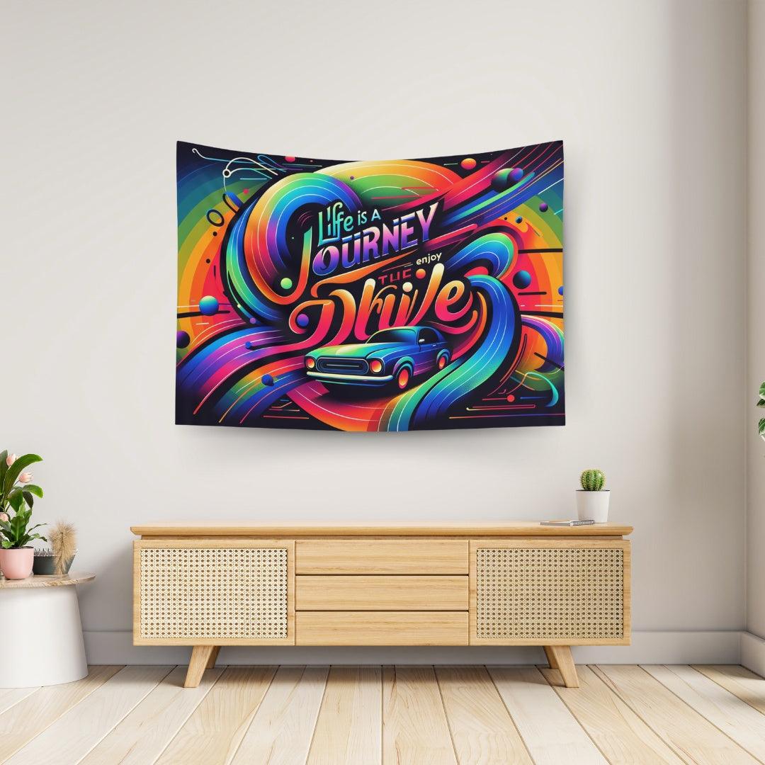 "Life Is A Journey, Enjoy The Drive" Abstract Quote Tapestry - DriveDoodle