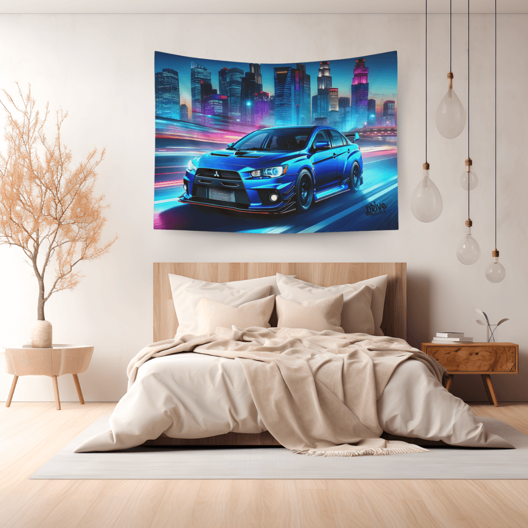 Mitsubishi Evo X Tapestry (Neon JDM) - DriveDoodle