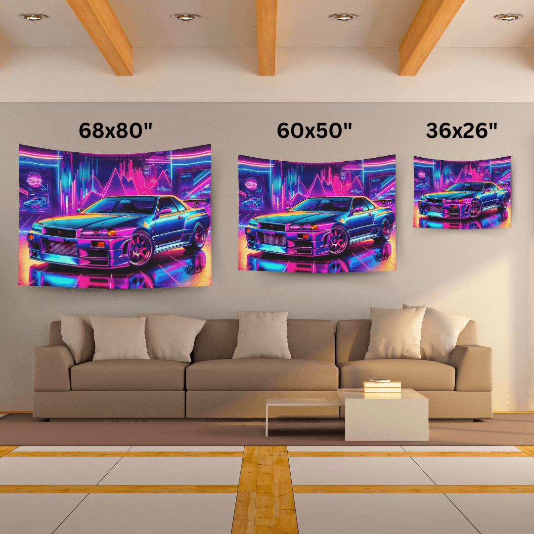 R34 Nissan Skyline GTR Tapestry (Neon Vaporwave) - DriveDoodle