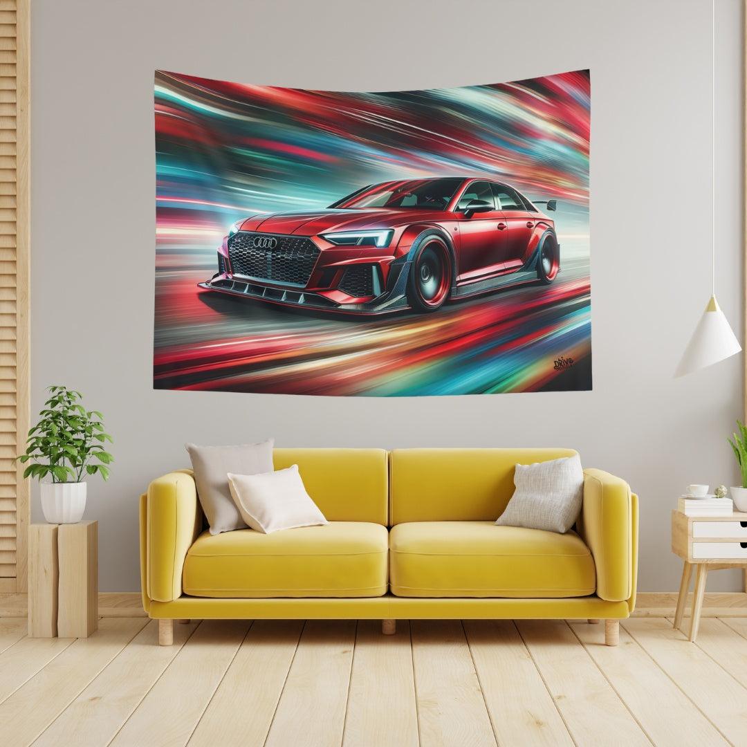 Red Audi RS4 Abstract Tapestry - DriveDoodle