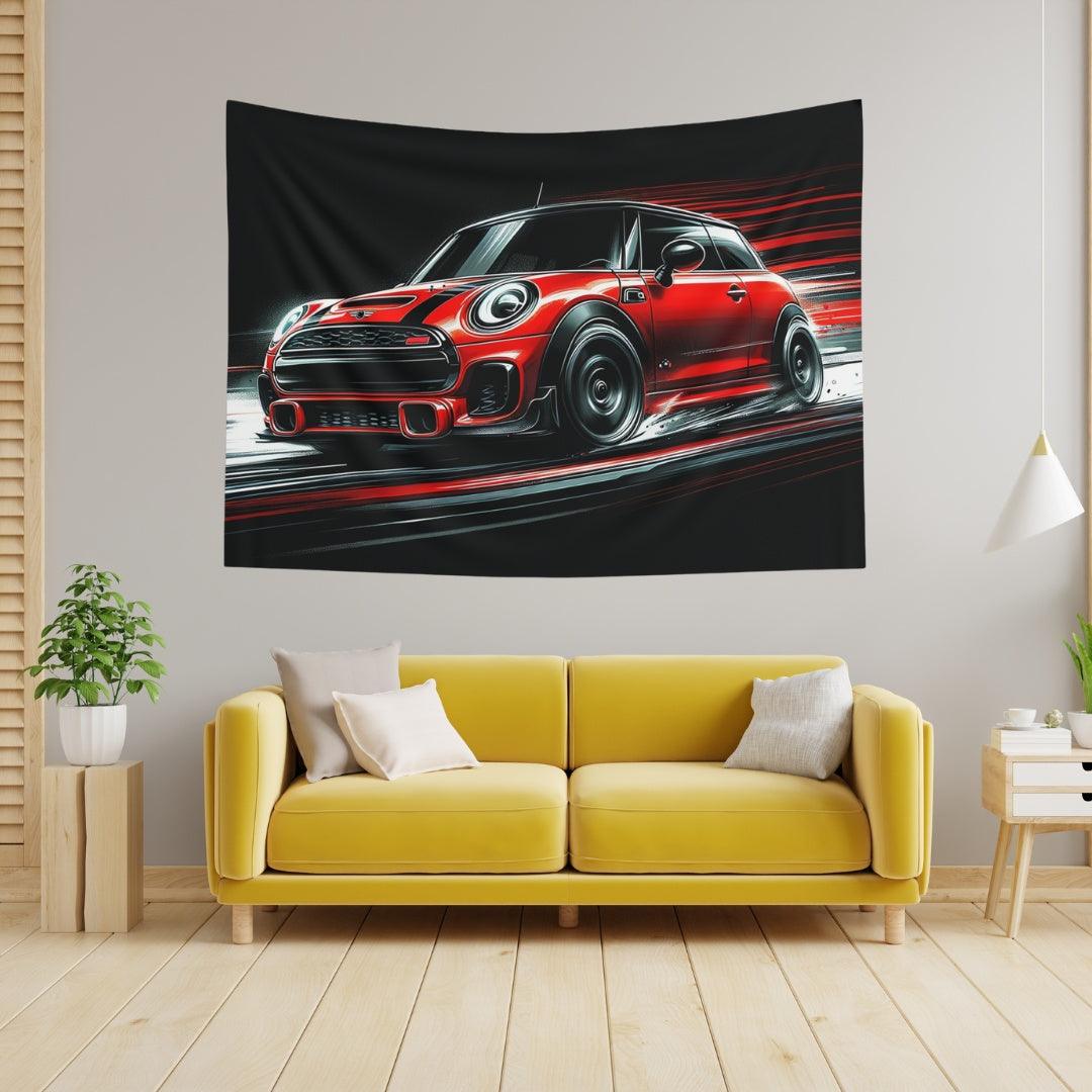 Red Mini Cooper S Tapestry - DriveDoodle