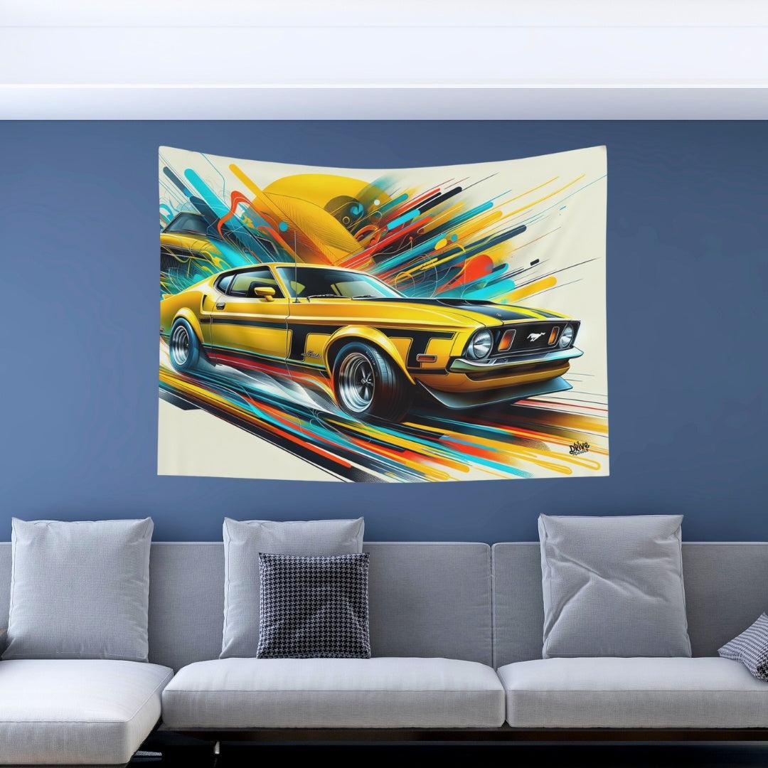 Yellow 2nd Gen Ford Mustang Tapestry - DriveDoodle